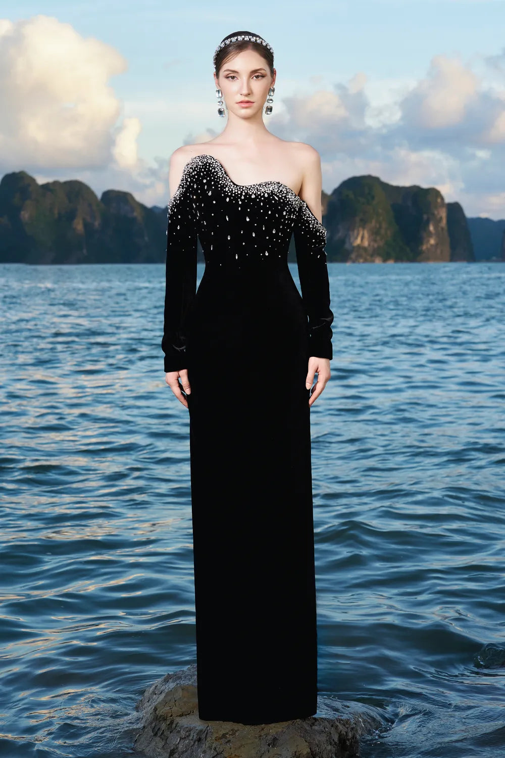 Wavy Off Shoulder Long Sleeves Dress